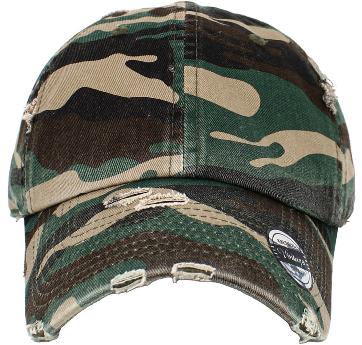 Camouflage Distressed Vintage Baseball Cap Front View